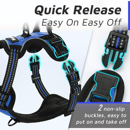 Eagloo Small Dog Harness No Pull, Service Vest with Reflective Strips and Control Handle, Adjustable and Comfortable for Easy Walking, No Choke Pet Harness with 2 Metal Rings, Blue, XS GoExplorewithEagloo
