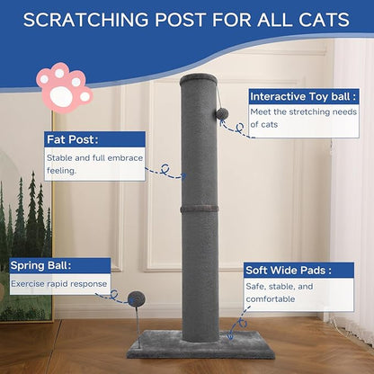 Cat Craft Bobcat Cat Scratching Post for Indoor Cats, Tall Cat Scratch Post, Carpet Cat Scratching Post with Replaceable Toys, Sturdy Base, Large, Gray - PAWPICO
