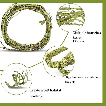 HERCOCCI Reptile Vines, Flexible Jungle Climbing Vines Terrarium Plastic Plants and Leaves Tank Accessories Decor for Gecko Snake Lizard Bearded Dragon Hermit Crab Frog HERCOCCI