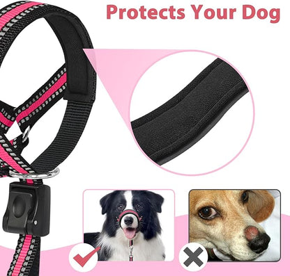 BARKLESS Soft Dog Head Collar, Padded No Pull Head Halter, Training Nose Leash with Safety Link for Medium Large Dogs, Adjustable Muzzle Leash, Easy Control for Walking Barkless