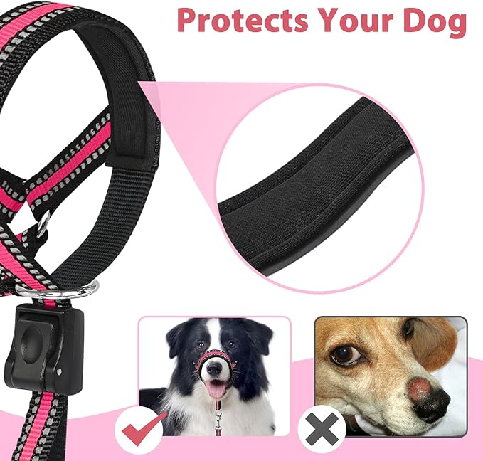 BARKLESS Soft Dog Head Collar, Padded No Pull Head Halter, Training Nose Leash with Safety Link for Medium Large Dogs, Adjustable Muzzle Leash, Easy Control for Walking Barkless