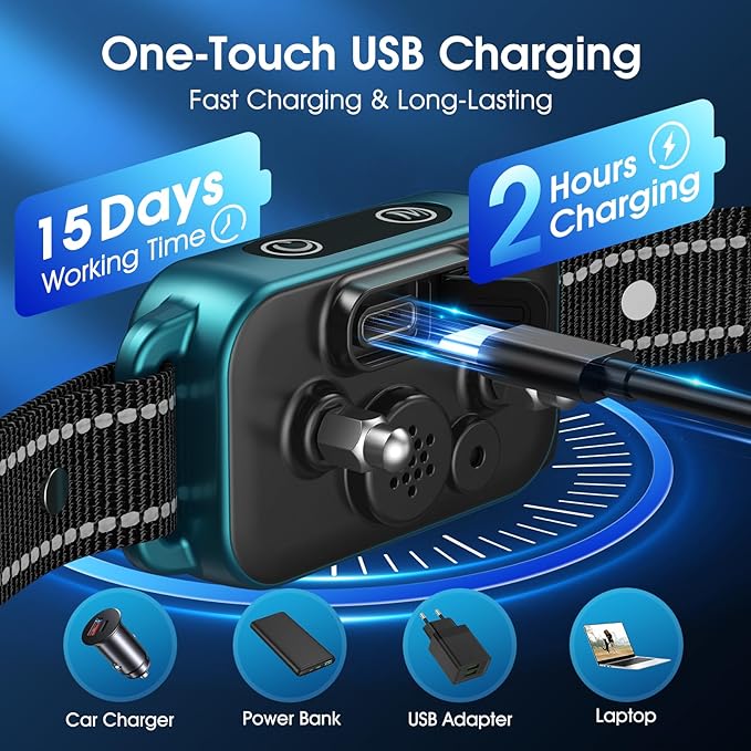 DINJOO Bark Collar, Dog Bark Collar for Large Medium Small Dogs,Smart Bark Collar,Rechargeable Anti Barking Training Collar with 8 Adjustable Sensitivity,Bark Collar with Beep (Blue) - PAWPICO