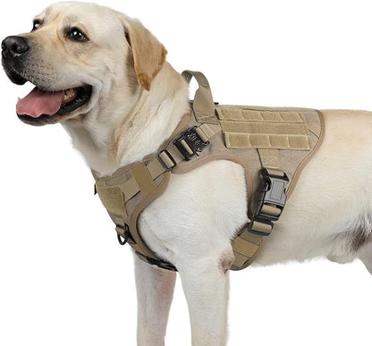 rabbitgoo Tactical Dog Harness for Large Dogs, Heavy Duty Dog Harness with Handle, No-Pull Service Dog Vest Large Breed, Adjustable Military Dog Vest Harness for Training Hunting Walking, Brown, M rabbitgoo