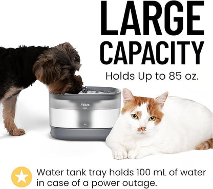 Veken Cat Water Fountain, 84oz/2.5L Automatic Pet Water Fountain Dog Water Dispenser with a Detachable Water Tank, Easy Cleaning for Cats, Dogs (Grey) - PAWPICO