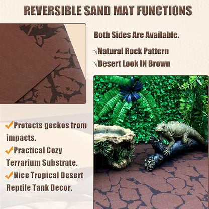Tfwadmx Reptile Carpet Sand Mat for Bearded Dragon Terrarium Substrate Liner Brown Leopard Gecko Tank Accessories Lizard Bedding Mats for Tortoise Turtle Snake Chameleon with Tweezers 12x20In (2 Pcs) Tfwadmx