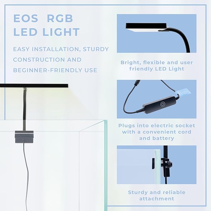 EOS LED Aquarium Light - Adjustable Aquarium Gooseneck Light with 7-Mode RGB Settings - Ideal Planted Aquarium Light - Fish Tank Light - Nano Aquarium Light - Aquarium LED Light - N5 RGB Aqua+Worx