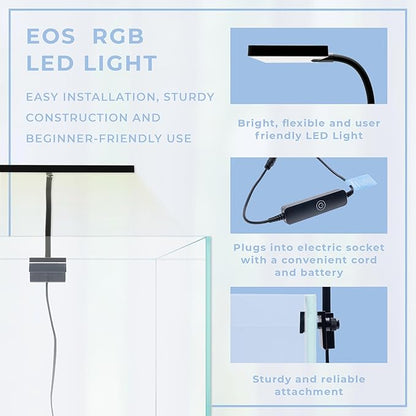 EOS LED Aquarium Light - Adjustable Aquarium Gooseneck Light with 7-Mode RGB Settings - Ideal Planted Aquarium Light - Fish Tank Light - Nano Aquarium Light - Aquarium LED Light - N5 RGB Aqua+Worx