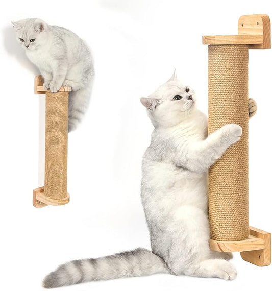Wall Mounted Cat Scratching Posts for Cats and Kittens - Indoor Cat Activity Tree with Jute Rope Scratcher, Solid Wood Cat Wall Furniture - PAWPICO