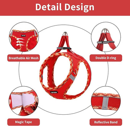 AMTOR Small Dog Harness with Leash Set, No Escape Easy Walk Puppy Harnesses for Training Walking, Step-in Reflective Soft Dogs Vest for XS S Medium Extra-Small Large Sized Dog(Red) AMTOR