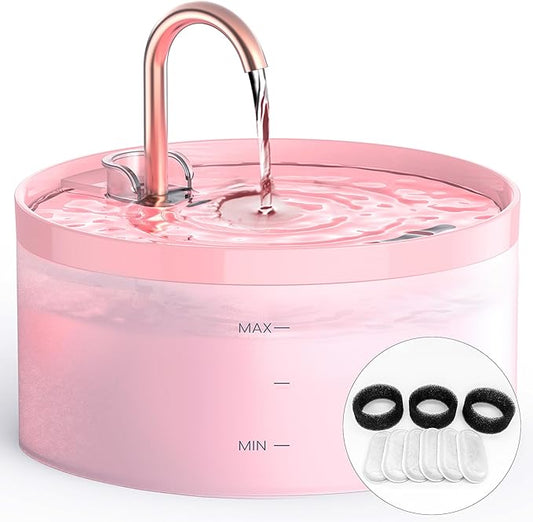 Cat Water Fountain with Tap Shape: 3.2L Cat Fountain for Cats - Super Quiet Water Pump - Filters Hair - Easy Disassembly - 6 Filters + 3 Foam Filters - Pink Cat Fountains for Drinking - PAWPICO