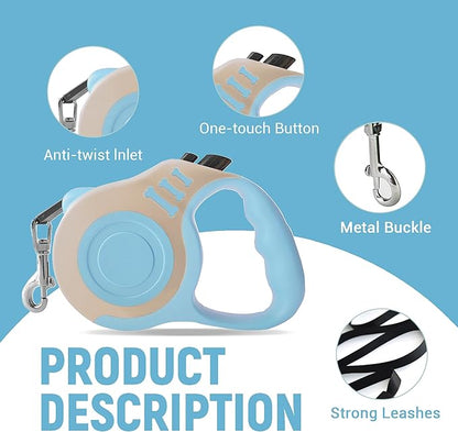 Retractable Dog Leash Automatic Telescopic Tractor Dog Tape, Pet Tape 10/16 FT Durable and Convenient, with Folding Bowl, Dispenser, Rubbish Bags, Suitable for Small and Medium Dogs - PAWPICO
