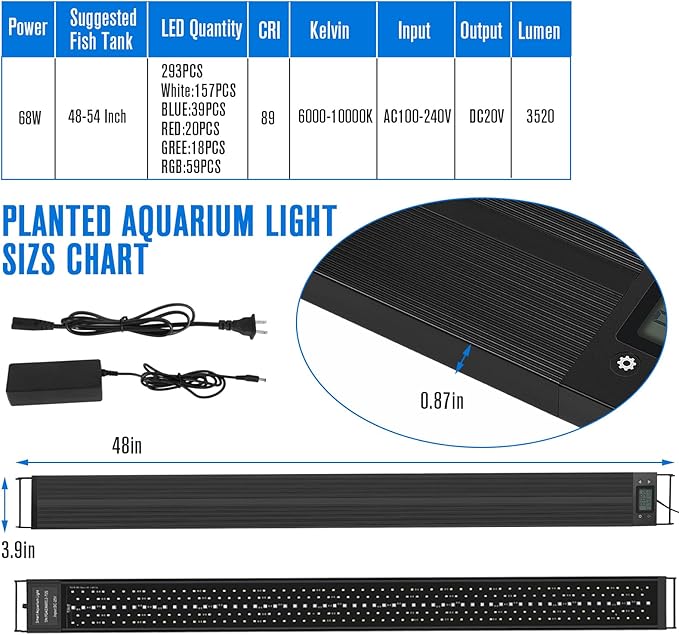 CMOOD Aquarium Light 48-54 Inch Fish Tank Light LED Full Spectrum with Timer Auto On/Off Extendable Bracket Aquarium Plant Light for Freshwater Planted Tank Sunrise Sunset Adjustable Multi-Color CMOOD