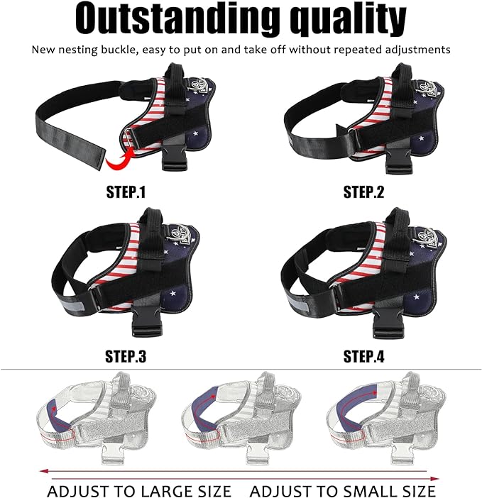 Bolux Dog Harness, No-Pull Reflective Dog Vest, Breathable Adjustable Pet Harness with Handle for Outdoor Walking - No More Pulling, Tugging or Choking (Flag, XX-Large) Bolux