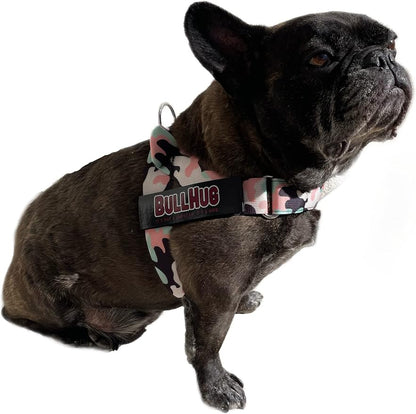 BULLHUG Harness – Made for Larger Chested Dogs Like English Bulldogs, French Bulldogs, Pugs & More. Stops Dogs from Pulling & Choking on Walks (Pink & Mint Camouflage, XL) BULLHUG
