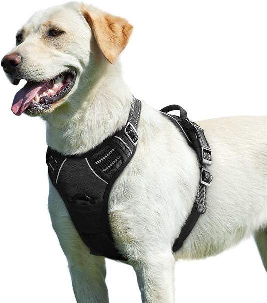 Eagloo Dog Harness for Large Dogs, No Pull Service Vest with Reflective Strips and Control Handle, Adjustable and Comfortable for Easy Walking, No Choke Pet Harness with 2 Metal Rings, Black, L GoExplorewithEagloo