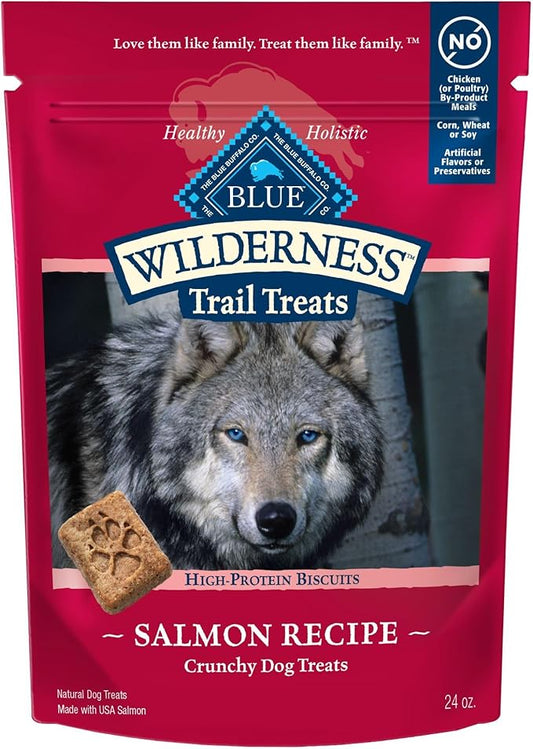 Blue Buffalo Wilderness Trail Treats Crunchy Dog Biscuits, Grain-Free and High-Protein Dog Treats Made with Natural Ingredients, Salmon Recipe 24-oz Bag - PAWPICO