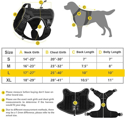 WINGOIN Black Tactical Dog Harness for Large Dogs No Pull Adjustable Pet Harness with Handle Reflective K9 Military Service Dog Vest for Walking Hiking Training (L) WINGOIN
