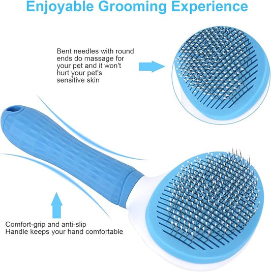 Depets Self Cleaning Slicker Brush, Dog Cat Bunny Pet Grooming Shedding Brush - Easy to Remove Loose Undercoat, Pet Massaging Tool Suitable for Pets with Long or Short Hair - PAWPICO