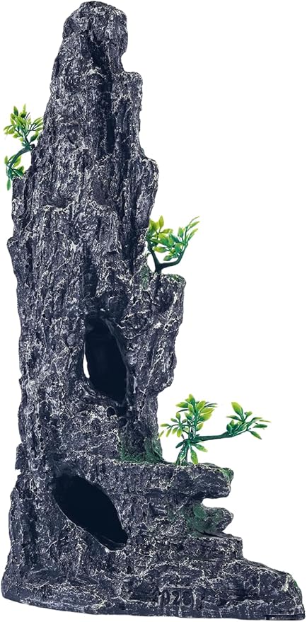 Large Fish Tank Decorations - Mountain View Aquarium Ornament with Tree House Cave SiissaPeksid
