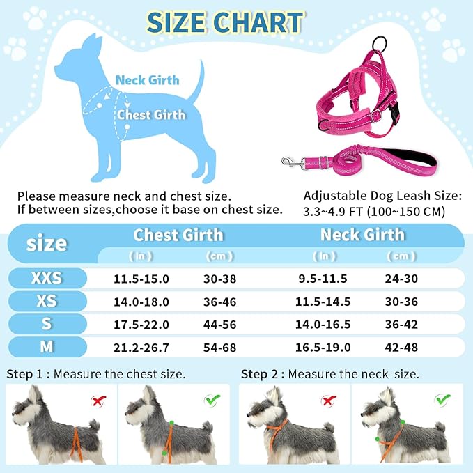 SlowTon No Pull Small Dog Harness and Leash Set, Puppy Soft Vest Harness Neck & Chest Adjustable, Reflective Lightweight Harness & Anti-Twist Pet Lead Combo for Small Medium Dogs (FU-Front Clip, S) SlowTon