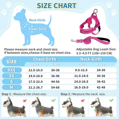 SlowTon No Pull Small Dog Harness and Leash Set, Puppy Soft Vest Harness Neck & Chest Adjustable, Reflective Lightweight Harness & Anti-Twist Pet Lead Combo for Small Medium Dogs (FU-Front Clip, XXS) SlowTon