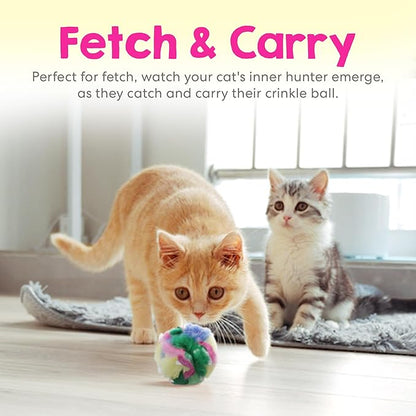 Cat Crinkle Balls 2.5 Inch (12-Pack) - Crinkle Cat Toys for Indoor Cats - Multi-Color Crinkle Cat Toy - Cat Toys Crinkle Balls to Keep Fit and Active - Canadian-Made Crinkle Balls for Cats - PAWPICO