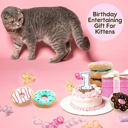 6 Pack Donut Cat Catnip Toys Kitten Chew Knickknack Sprinkles Interactive Pillows Teeth Grinding Catmint Plush Plaything Kitty Birthday Ideas Supplies 4 Inches - PAWPICO