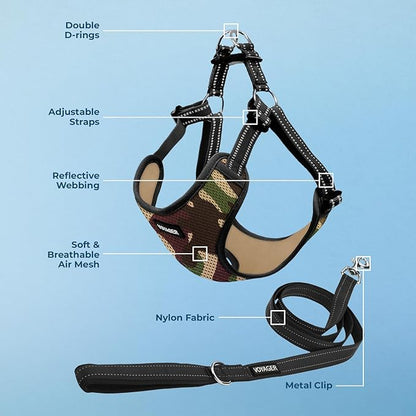 Best Pet Supplies Voyager Adjustable Dog Harness Leash Set with Reflective Stripes for Walking Heavy-Duty Full Body No Pull Vest with Leash D-Ring, Breathable All-Weather - Army/Black Trim, XL BestPetSuppliesLLC