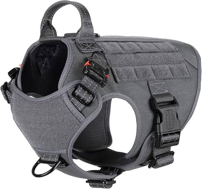 ICEFANG Tactical Dog Harness,Medium Size, 2X Metal Buckle,Working Dog MOLLE Vest with Handle,No Pulling Front Leash Clip,Hook and Loop Panel ICEFANGDIRECT