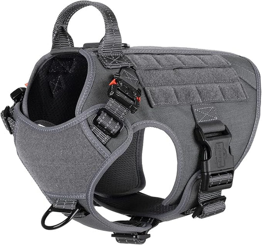 ICEFANG Tactical Dog Harness,Medium Size, 2X Metal Buckle,Working Dog MOLLE Vest with Handle,No Pulling Front Leash Clip,Hook and Loop Panel ICEFANGDIRECT