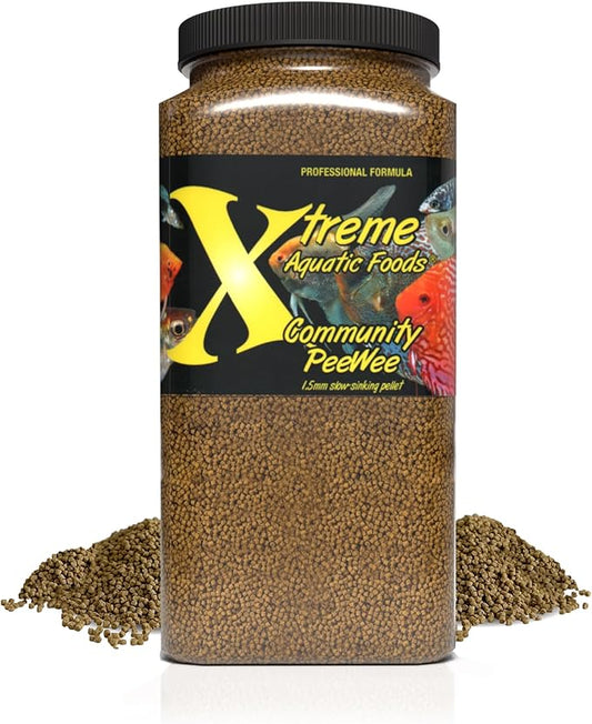 Xtreme Community Peewee 1.5mm Pellets: Slow Sinking & Ideal for Community Fish - Boosts Immune & Digestive Health, Enhances Color & Energy, Max Protein Fish Food – USA Farm Grown (72oz) XtremeAquaticFoods