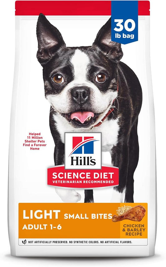 Hill's Science Diet Light , Adult 1-6, Weight Management Support, Small Kibble, Dry Dog Food, Chicken & Barley, 30 lb Bag - PAWPICO