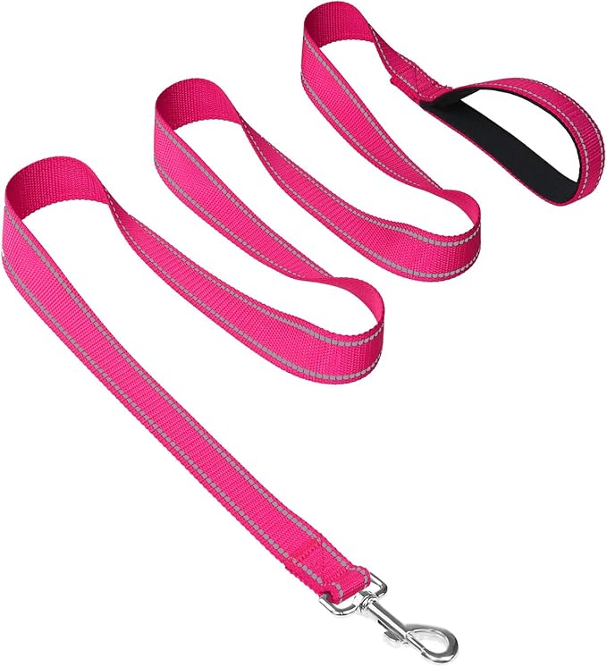Joytale Double-Sided Reflective Dog Leash, 6 FT/5 FT/4 FT, Padded Handle Nylon Heavy Duty Leashes for Medium & Large Dogs Walking, Hotpink, 6FT Joytale