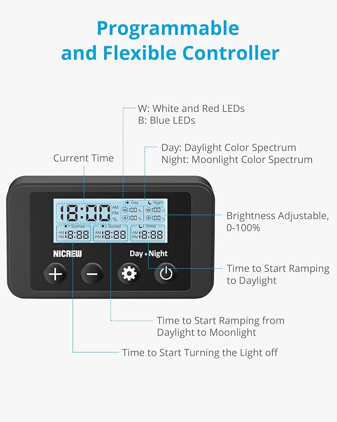 NICREW Marine Clip on Aquarium Light, Saltwater Fish Tank Light for Coral Reef Tanks with LCD Timer, 2 Lighting Modes NICREW