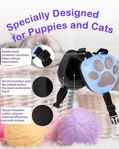 Calming Earmuffs for Cats and Small Dogs - for Anxiety Relief - Noise Canceling for Fireworks, Thunderstorms, Pet Grooming & Force Drying - Dog Ear Muffs Noise Protection (Blue, Medium) Ninuo