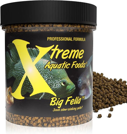 Xtreme Big Fella 3.0mm Pellets: Professional Nutrition for Medium to Large Cichlid/Community Fish - Boost Immune & Digestive Health, Color & Energy, Max Protein Fish Food – USA Farm Grown (9oz) XtremeAquaticFoods