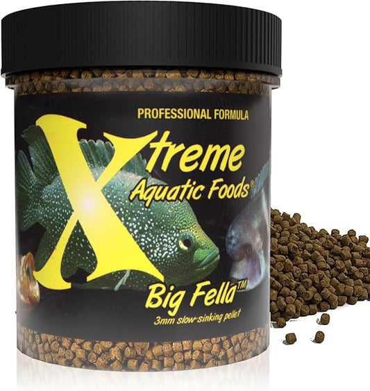 Xtreme Big Fella 3.0mm Pellets: Professional Nutrition for Medium to Large Cichlid/Community Fish - Boost Immune & Digestive Health, Color & Energy, Max Protein Fish Food – USA Farm Grown (9oz) XtremeAquaticFoods