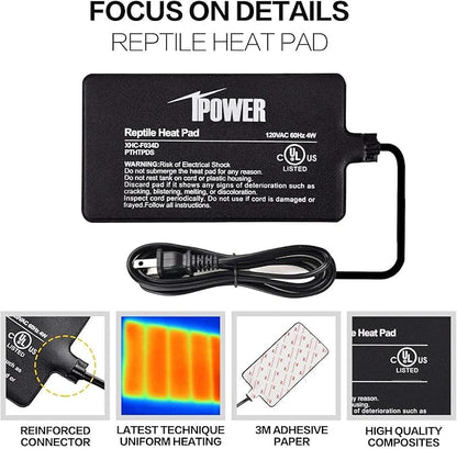 iPower Reptile Heat Pad Under Tank Terrarium Warmer Heating Mat for Turtle, Lizard, Frog, Snake, Reptile, and Other Small Animals, 4X7 Inch, 4W, 2 Pack iPower