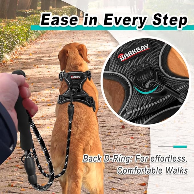 BARKBAY Dog Harness No Pull for Large Dogs - Adjustable, Reflective, Comfortable, No Choke, Heavy-Duty - Perfect for Outdoor Training, Walking, and Hiking - Strong & Durable - L & Black BARKBAY