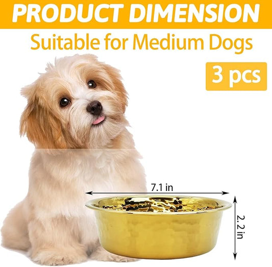 kathson 3pcs Premium Stainless Steel Dog Bowls, Hammered Thickened Metal Dog Bowl Feeding or Water Bowls for Small/Meidum/Large Sized Dogs&Cats Stackable Metal Cat Bowl Dishwasher Safe 7.1 Dia. - PAWPICO