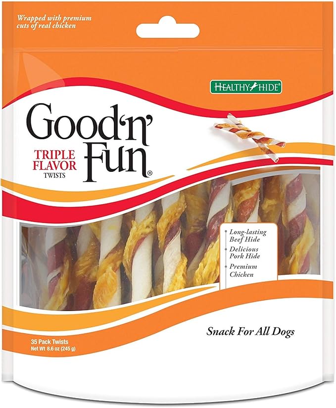 Good'n'Fun Triple Flavored Rawhide Twists For Dogs, 35 Count - PAWPICO