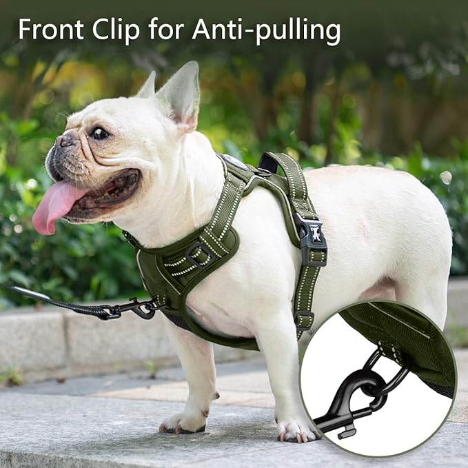 PoyPet No Pull Dog Harness, No Choke Reflective Dog Vest, Adjustable Pet Harnesses with Easy Control Padded Handle for Small Medium Large Dogs(Military Green,XS) PoyPet