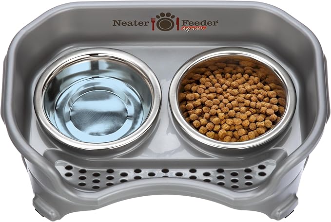 Neater Feeder Express CAT Mess Proof Feeder for Cats, 1 Cup Whisker-Friendly Stainless Steel Food & Water Bowls, No Spill, Non-Tip, Non-Slip. Made in USA - PAWPICO