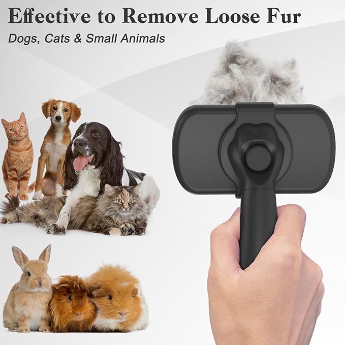Swihauk Self Cleaning Slicker Brush for Dogs & Cats - Skin Friendly Deshedding and Grooming Brush for Haired Pets, Pet Supplies Accessory, Black - PAWPICO
