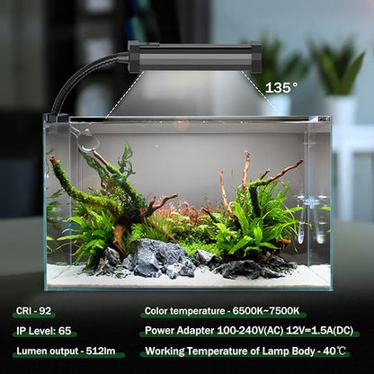 Lominie Planted Aquarium Light, 2-Channel Timer Dimmer Freshwater Small Fish Tank Light 6500K with Gooseneck for Planted Refugium Nano Tank (Freshwater) Lominie