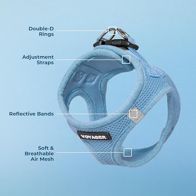 Voyager Step-In Air Dog Harness - All Weather Mesh, Reflective, No Pull Harness for Small, Medium Dogs, Cats - Secure with Hook & Loop Fastener, Buckle, Double D-Rings - Baby Blue, XXXS BestPetSuppliesLLC