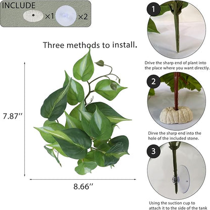 Fake Reptile Plants for Reptile Terrarium Plants, Reptile Plant Décor, Turtle Tank Plants with Suction Cup IBWell