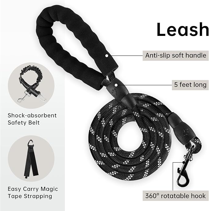 IVY&LANE No Pull Dog Harness with Leash Set, Reflective No Choke Pet Vest,Adjustable Oxford Dog Vest Harness with Easy Control Handle for Medium Dogs (Vintage Blue,M) IVYLANE