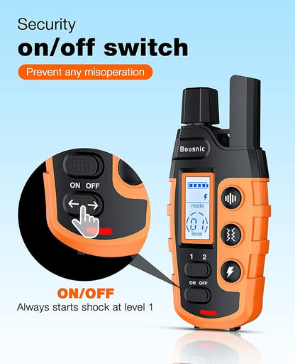 Bousnic Dog Shock Collar - 3300Ft Dog Training Collar with Remote for 5-120lbs Small Medium Large Dogs Rechargeable Waterproof e Collar with Beep (1-8), Vibration(1-16), Safe Shock(1-99) (Orange) BOUSNIC