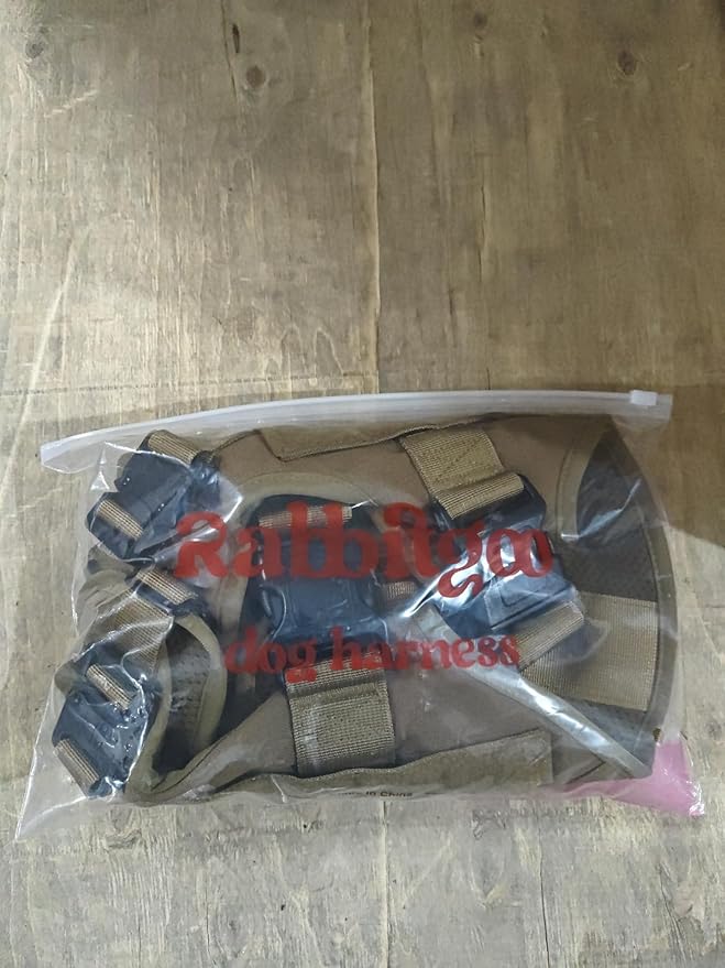 rabbitgoo Tactical Dog Harness for Large Dogs, Heavy Duty Dog Harness with Handle, No-Pull Service Dog Vest Large Breed, Adjustable Military Dog Vest Harness for Training Hunting Walking, Brown, XL rabbitgoo